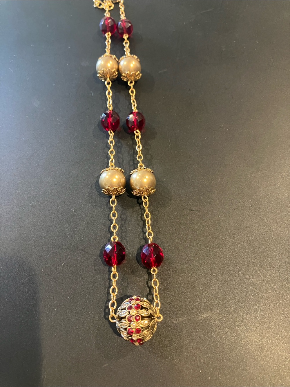Carolee Gold-Tone Necklace with Deep Red Crystal Beads New with Tags
